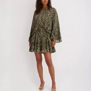 Kensie Women's Printed Ruffled Volume-Sleeve Tiered Dress - Olv Multi - Size 4